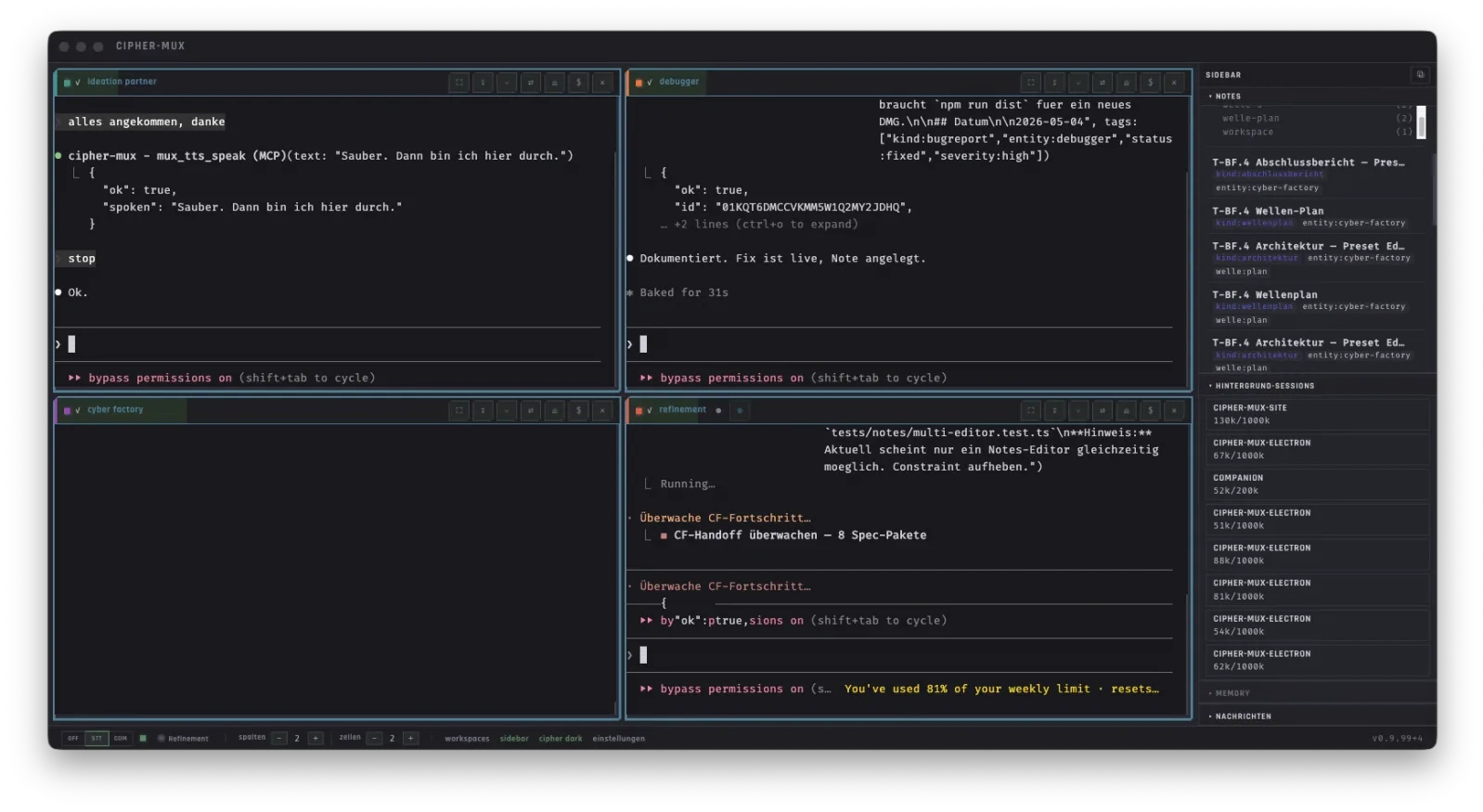 CIPHER-MUX — 2×2 Grid in cipher-dark Theme