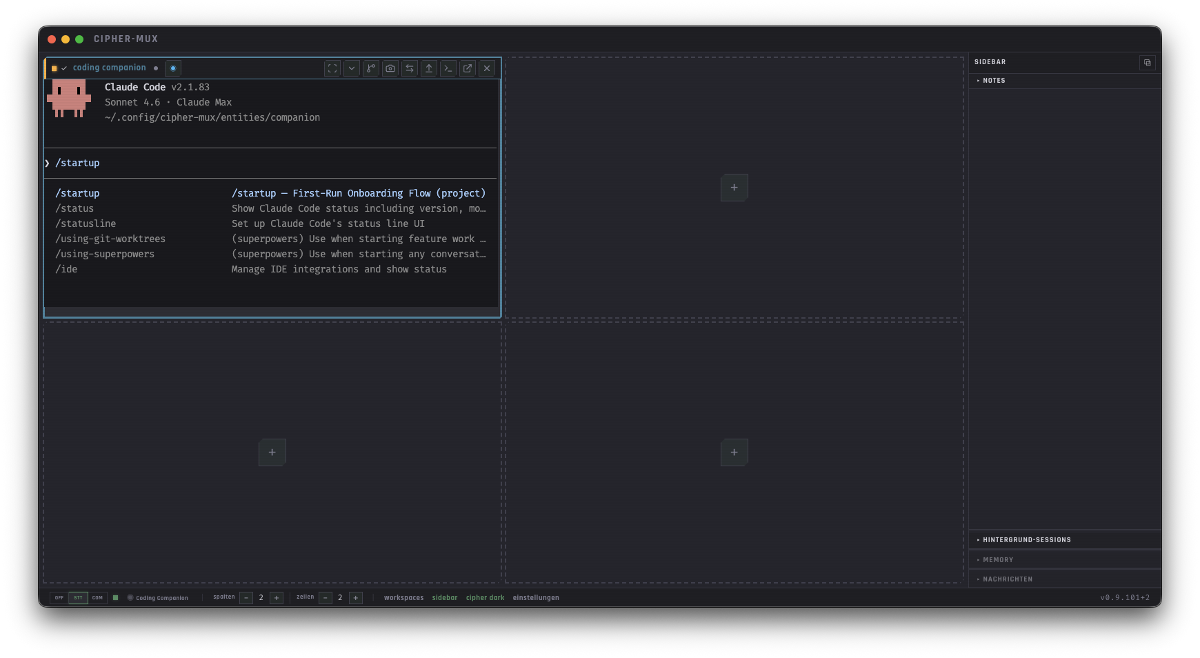 CIPHER-MUX — 2×2 Grid mit Companion