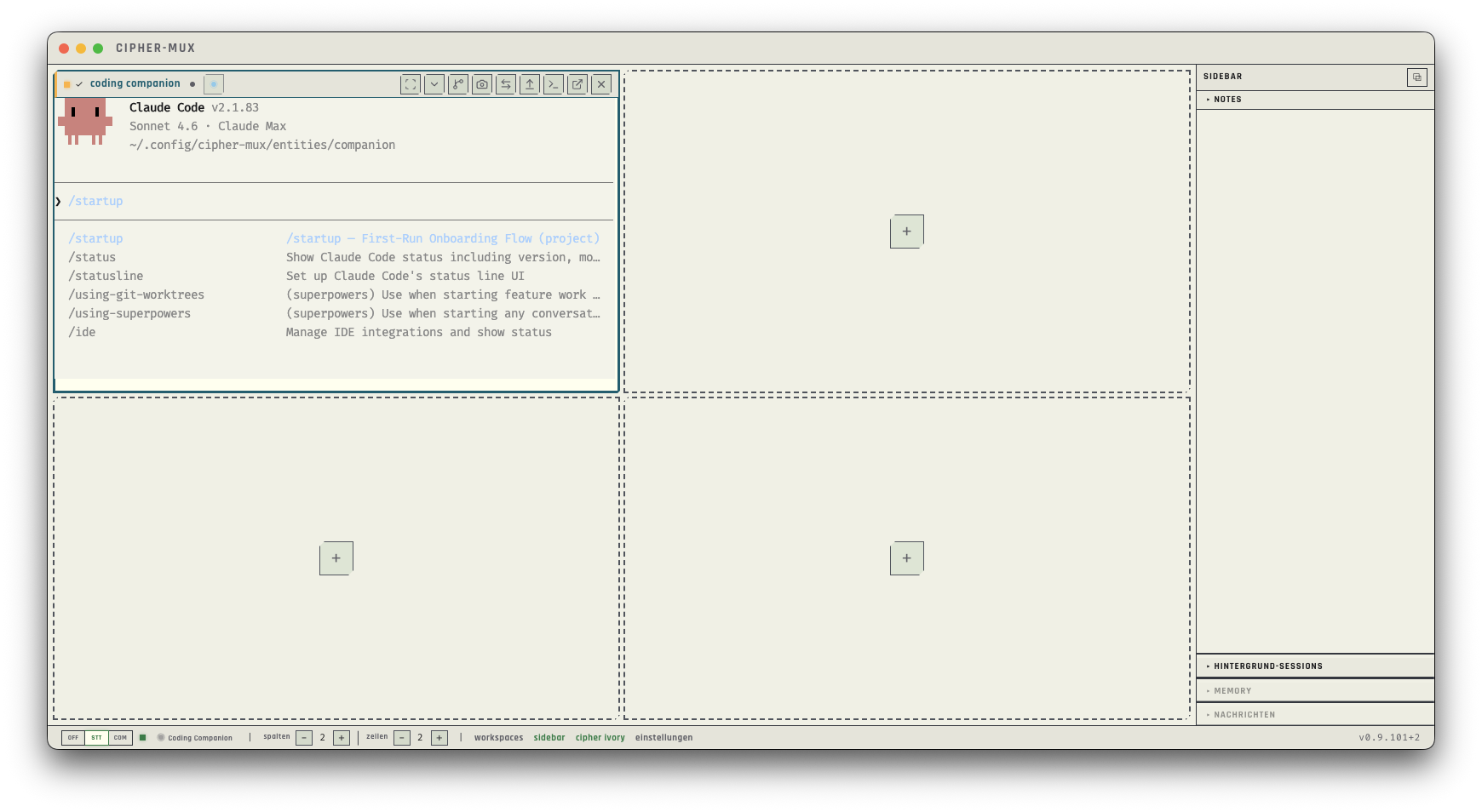 CIPHER-MUX — 2×2 Grid mit Companion