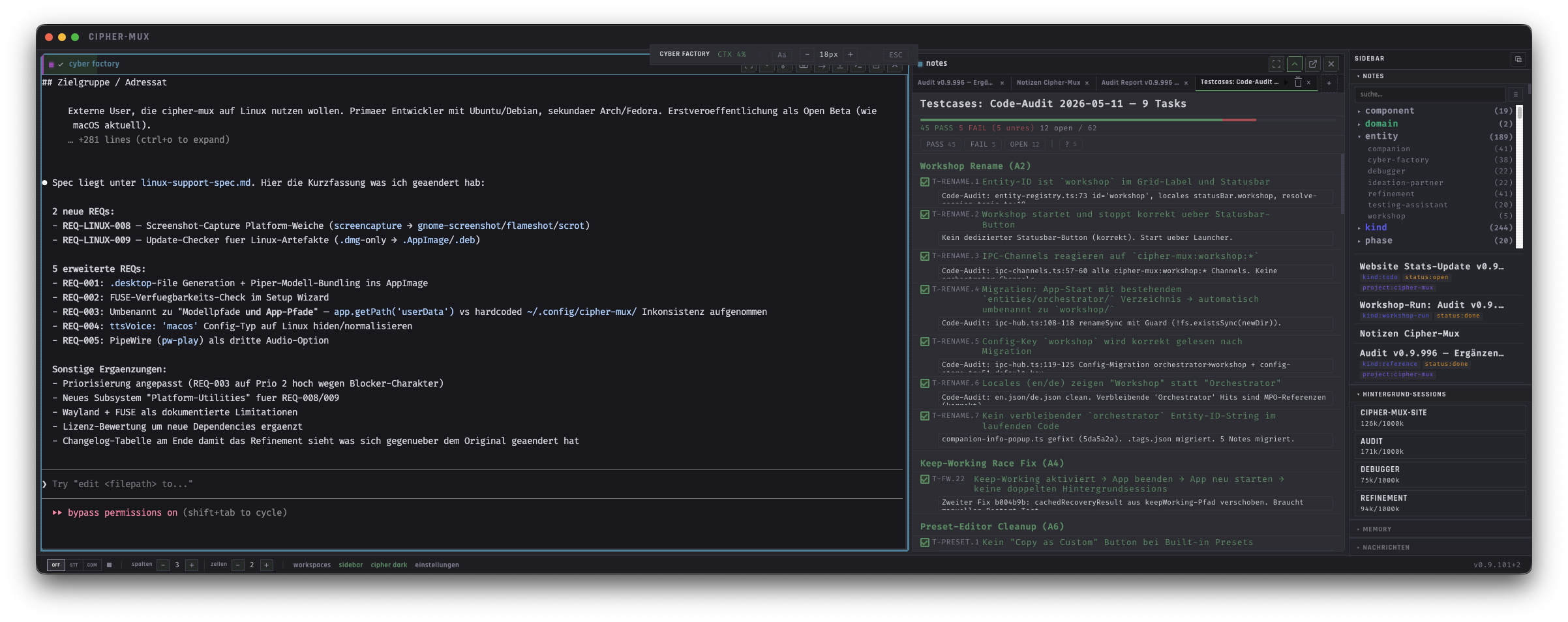 Session-Header — alle Elemente beschriftet