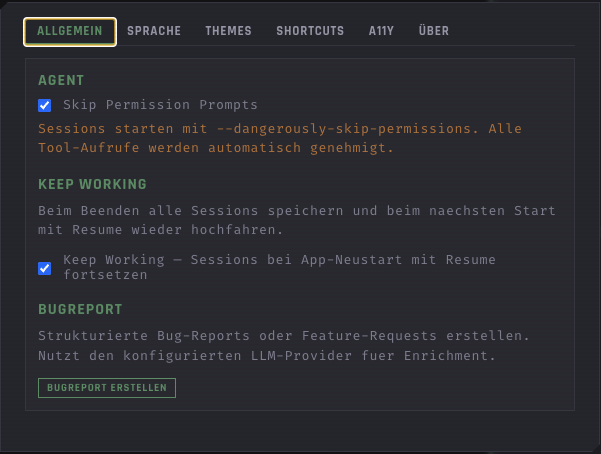 Settings — Allgemein