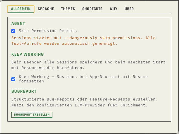 Settings — Allgemein