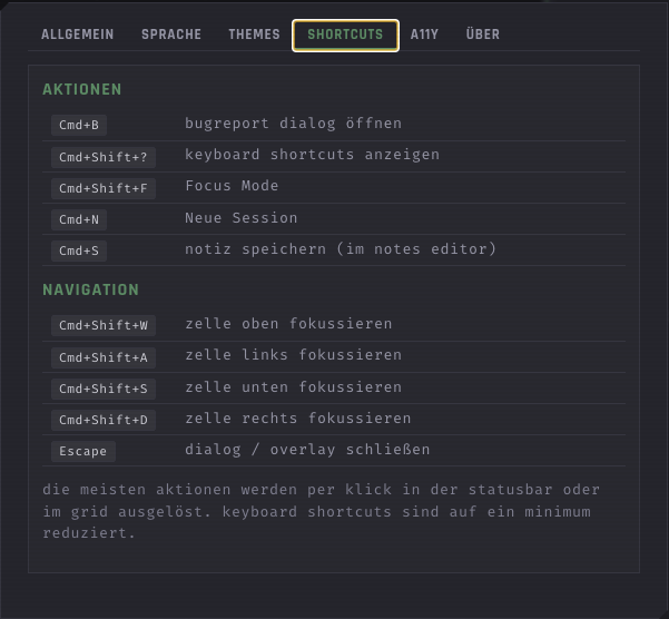 Settings — Shortcuts