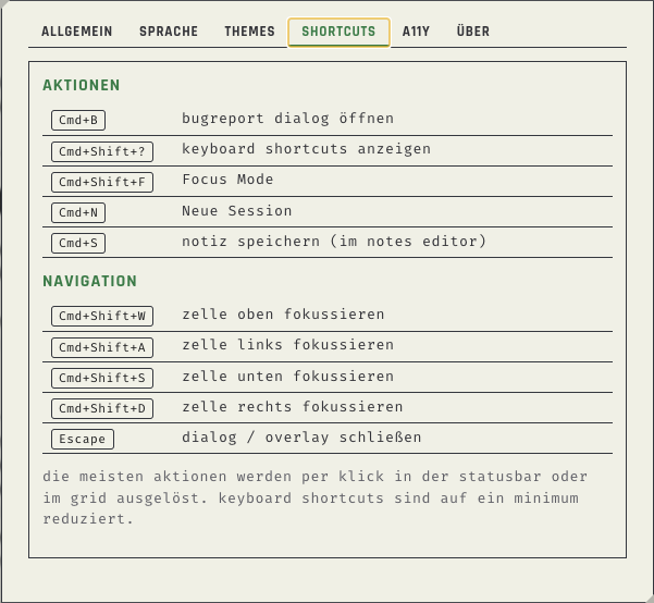 Settings — Shortcuts