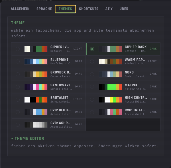 Settings — Themes