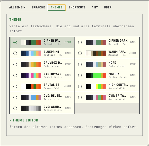 Settings — Themes