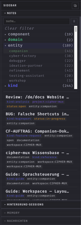 Sidebar — Notes mit Tag-Filter