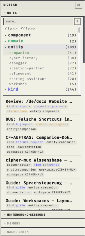 Sidebar — Notes mit Tag-Filter