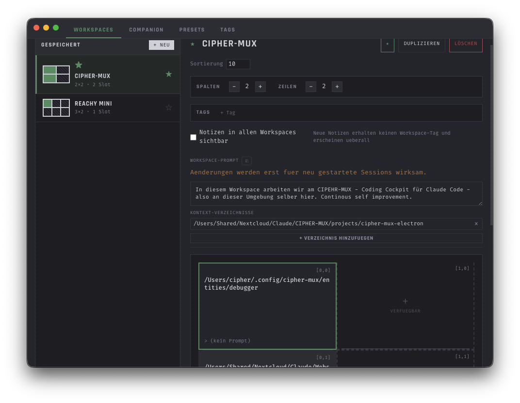 Workspace-Editor — Projekt einrichten