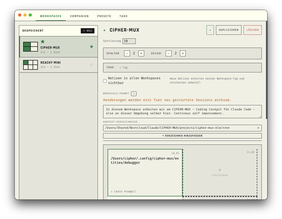 Workspace-Editor — Projekt einrichten